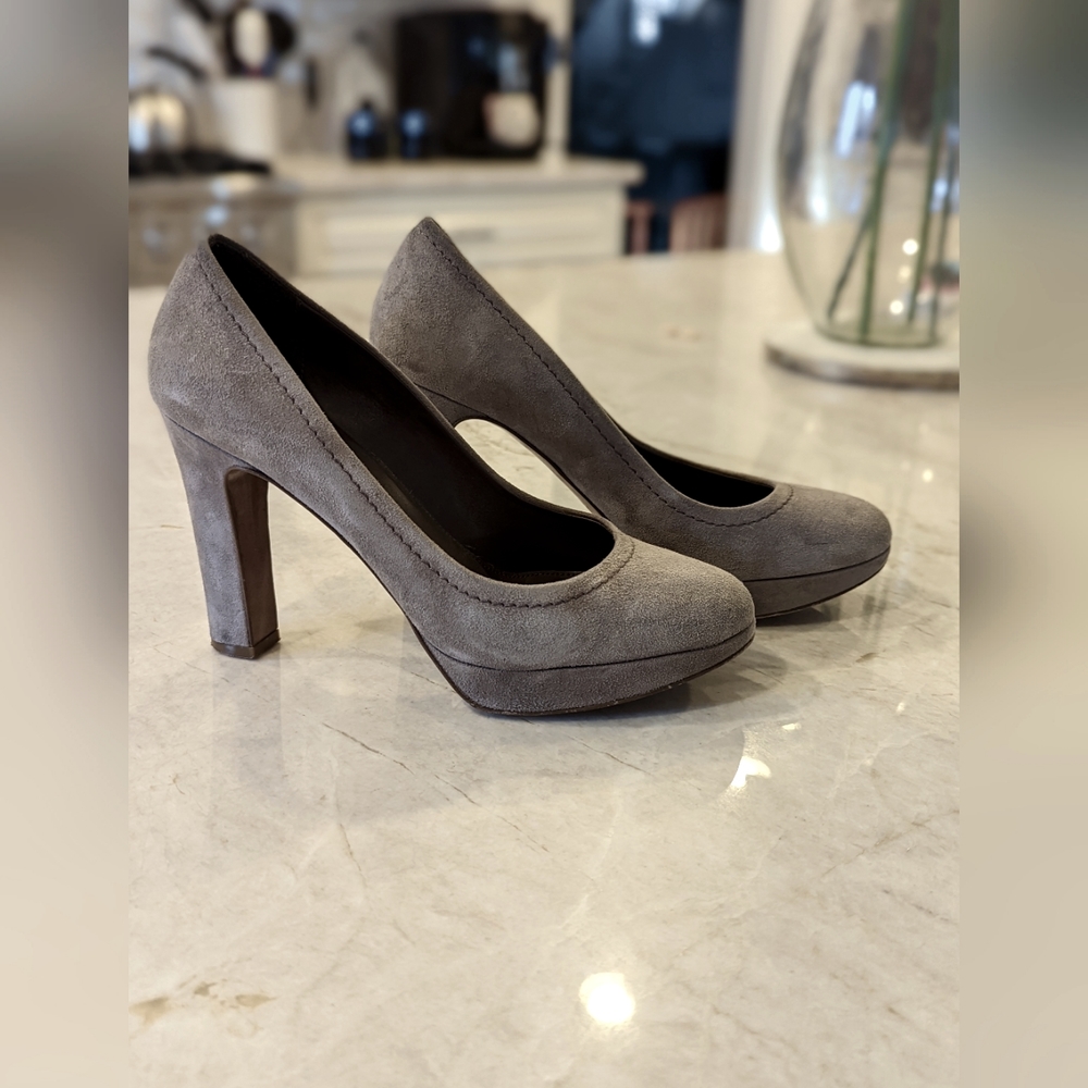 J Crew Suede Taupe platform heel pumps